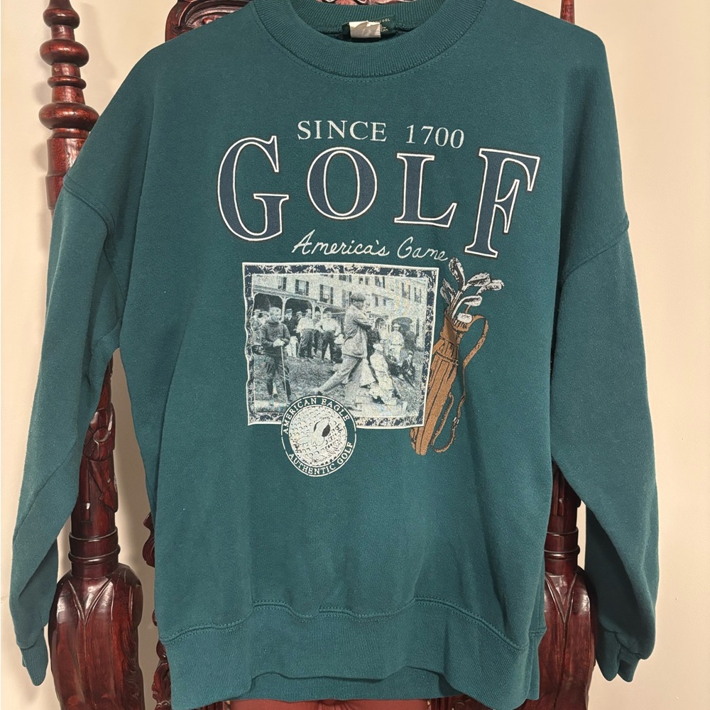 VTG American Eagle Mens GOLF Sweatshirt Sweater Large USA Crewneck Pine Green